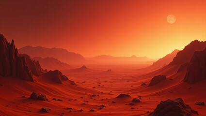 Wall Mural - landscape on planet Mars, scenic desert scene on the red planet