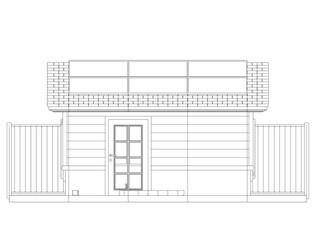 Poster - A building with a door and a window. The door is open. The window is closed. The building is made of bricks