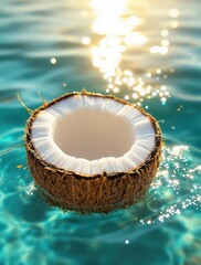 Poster - A coconut floating in the ocean water.