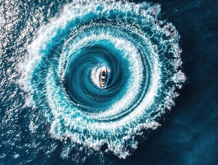 Aufkleber - A boat creating a wake in the ocean water.