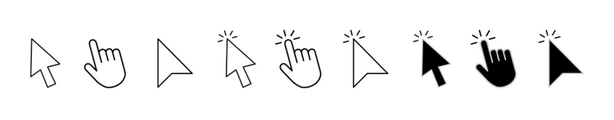 Fototapete - cursor icon vector set with arrow clicks, hand pointers, tap motions, and loading visuals. great for