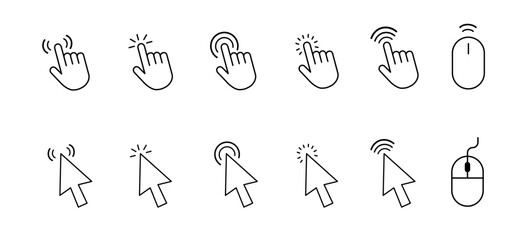 Fototapete - computer mouse cursor icon set with arrows, hand pointers, click effects, and loading symbols. perfe