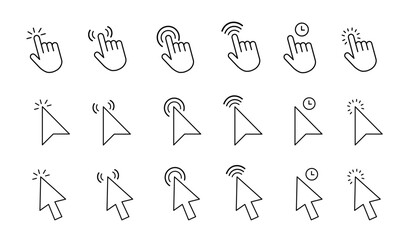 Fototapete - computer cursor icon set with arrow clicks, hand pointers, loading effects, and ui elements. ideal f