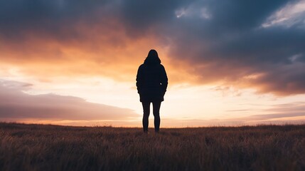 Poster - Solitude and Reflection Inspirational View of a Person Against a Beautiful Sunset : Generative AI