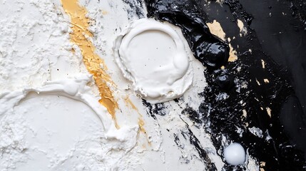 Aufkleber - Artistic Expression of Texture and Color Mixing Black and White Paint on Canvas : Generative AI