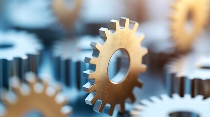 Leinwandbilder - Close-Up of Intricate Metal Gears in Motion with Shiny Surface : Generative AI