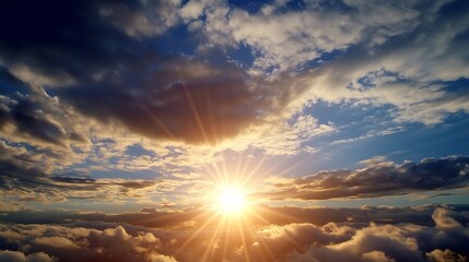 Aufkleber - Stunning Sunrise Over Clouds with Dramatic Sky and Sunray Beams : Generative AI