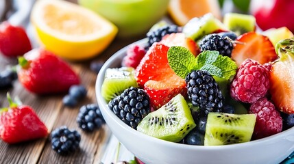 Aufkleber - Fresh Colorful Fruit Salad Bowl Brimming With Deliciousness And Healthy Indulgence : Generative AI