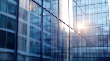 Poster - Reflective Glass Building Facade at Sunset Offering a Stunning Modern Architectural View : Generative AI