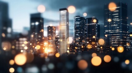 Poster - Blurred City Skyline at Twilight with Colorful Bokeh Lights for Urban Lifestyle Concept : Generative AI