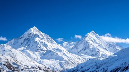 Poster - Majestic panoramic view of snow capped mountains under a clear blue sky : Generative AI