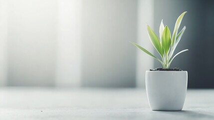 Leinwandbilder - Fresh green plant in a stylish pot on a minimalistic background emphasizing nature and tranquility : Generative AI