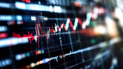 Poster - Abstract Financial Data Graph on Digital Screen with Colorful Stock Market Trends : Generative AI