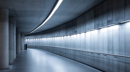 Leinwandbilder - Modern architectural design featuring a sleek concrete hallway with bright LED lighting : Generative AI