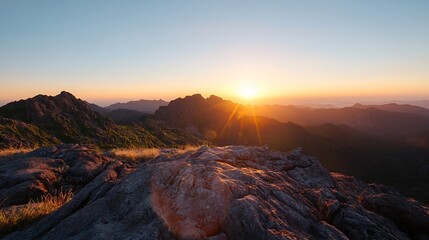 Aufkleber - Golden Hour Sunlight Casting a Warm Glow Over Rocky Mountain Peaks : Generative AI