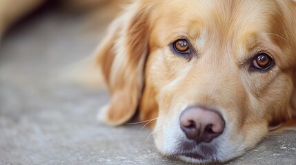 Poster - Golden retriever dog resting with soulful eyes showcasing warmth and affection in close up : Generative AI