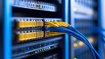 Aufkleber - Close up of network cables and ports in a high tech data server environment : Generative AI