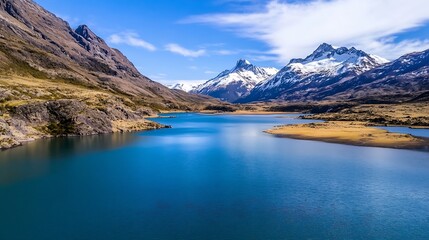 Poster - Stunning mountain landscape with a tranquil blue lake and snowy peaks : Generative AI