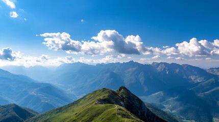 Poster - breathtaking panoramic view of majestic mountains and dramatic clouds under vivid blue sky : Generative AI