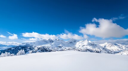 Poster - Breathtaking Winter Landscape of Snowy Mountains Under Clear Blue Sky : Generative AI