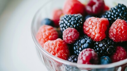 Poster - Fresh Berries Displayed in a Clear Glass Bowl Ready for a Healthy Snack : Generative AI