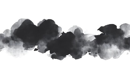 Poster - Abstract grayscale watercolor painting depicting a horizontal band of dark and light gray clouds. The texture is soft and diffuse, with varying shades of gray creating depth and dimension.  The image