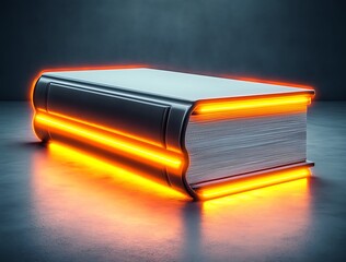 Poster - Futuristic book with glowing orange edges on dark background. Sci fi concept, digital art