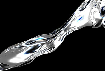 Aufkleber - Metallic 3D illustration with fluid, silver waves flowing against a black background, creating a modern, abstract, and dynamic visual effect.