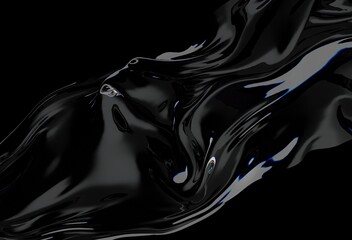 Aufkleber - Sleek 3D black liquid wave flows across a dark background, creating a sense of motion, elegance, and fluidity with glossy reflections and smooth organic curves.
