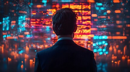 Poster - business executive presenting a data driven strategy in a futuristic office setting