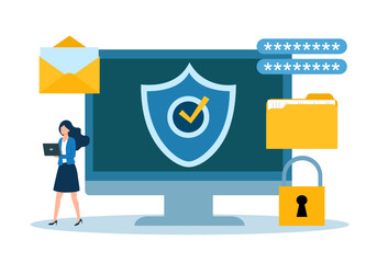 Data security in flat design vector illustration, Account protection, password protection, Cyber security, Password secure access concept.