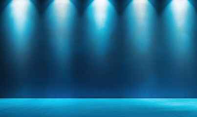 Poster - Blue illuminated stage background with soft lighting effects, perfect for presentations, performances, or artistic displays.