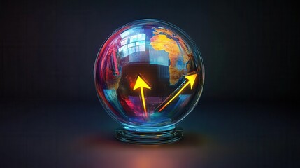 Poster - Visionary global investments, holographic globe with arrows indicating growth, 3D illustration illustration