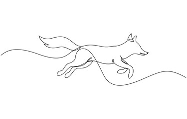 Poster - Continuous one line drawing of cute fox. Isolated on white background vector illustration, Wolf/fox as predator on the jungle line art drawing for wall decoration.