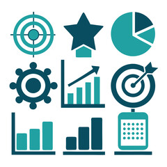 Poster - Business Analysis Icons Set with Teal and Dark Blue