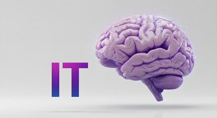 Poster - Information technology brain concept for technological medicine. Abstract representation of human brain with it letters and digital sparks.