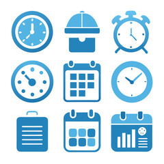 Poster - Blue time management vector icons for business and planning