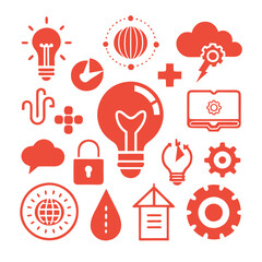 Poster - Red Innovation Icons Set on White Background Illustration