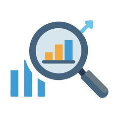 Poster - Analyzing Growth: Magnifying Glass with Rising Bar Graph