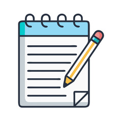 Poster - Notebook with pencil icon vector isolated on black