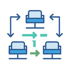 Poster - Workflow process diagram icon connecting desks, teamwork concept