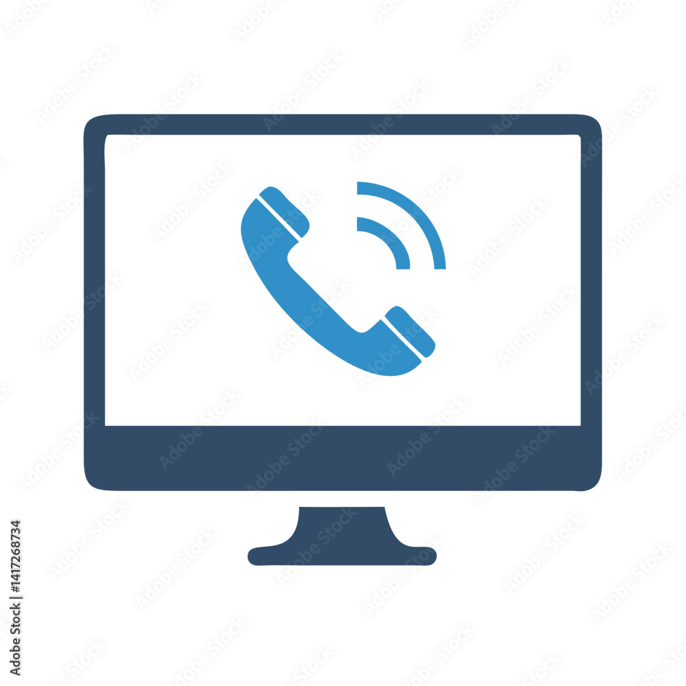 Incoming Call on Computer Screen Icon Illustration Stock Vector | Adobe ...