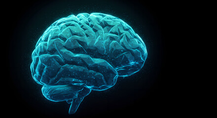 Poster - Digital brain visualization, medical science and technology concept for artificial intelligence and innovation, abstract data illustration for future medicine and mind research presentation.