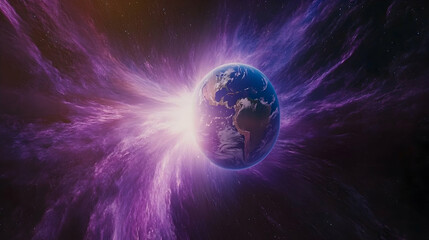 earth rising amidst a celestial aurora, bathed in light and cosmic beauty