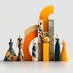 Poster - Fashionable Arrangement: An Artful Display of Dresses, Shapes, and Patterns in a Modern Abstract Composition