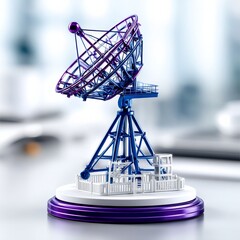 Poster - Futuristic Blue and Purple Satellite Dish on a White and Purple Base, Modern Display