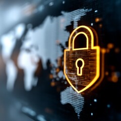 Aufkleber - Global Data Security: Digital Lock Protecting World Map Data from Cyber Threats and Data Breaches
