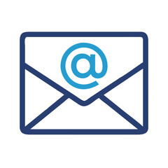 Poster - Blue Outline Email Icon with At Sign Symbol