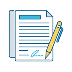 Poster - Contract signing with pen on document, vector illustration