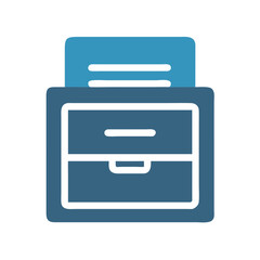 Poster - Blue filing cabinet icon with two drawers and paper